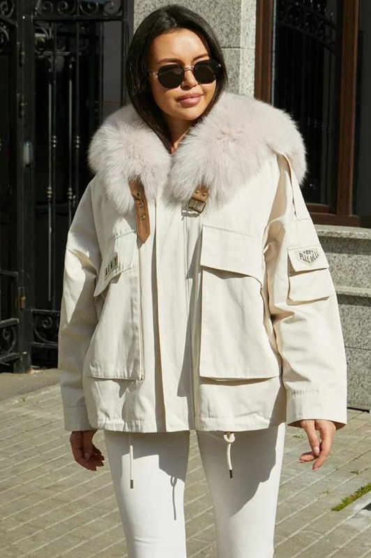 Модная зимняя куртка Томас Бибер с мехом песцом