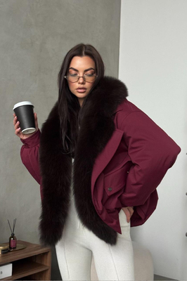 Пуховик Tannossto бордовый с мехом