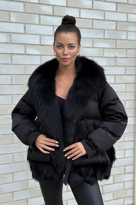 Пуховик приталенный с мехом без капюшона